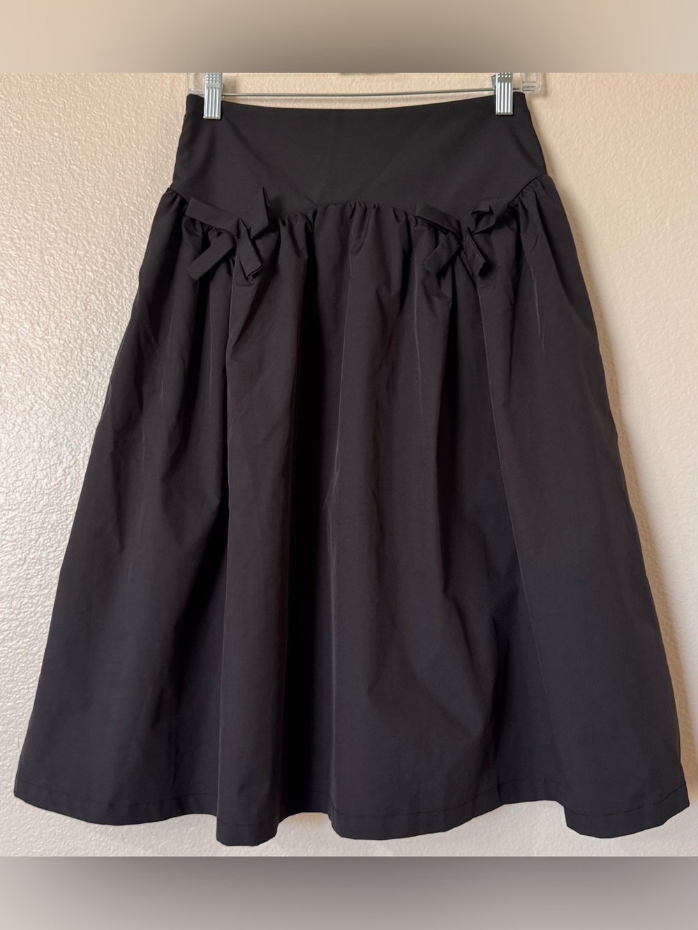 Cider Bow Detail Taffeta Midi Skirt Black NWT Small